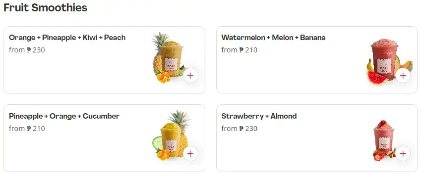 Dear Joe Fruit Smoothies Menu Price