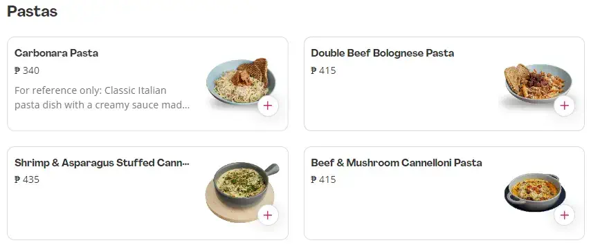 Dear Joe Pastas Menu Price